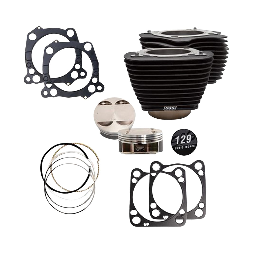 S&S CYCLE - 129" CYLINDER KIT - 4.375" STROKE - WRINKLE BLACK W/O HIGHLIGHTED FINS - M8