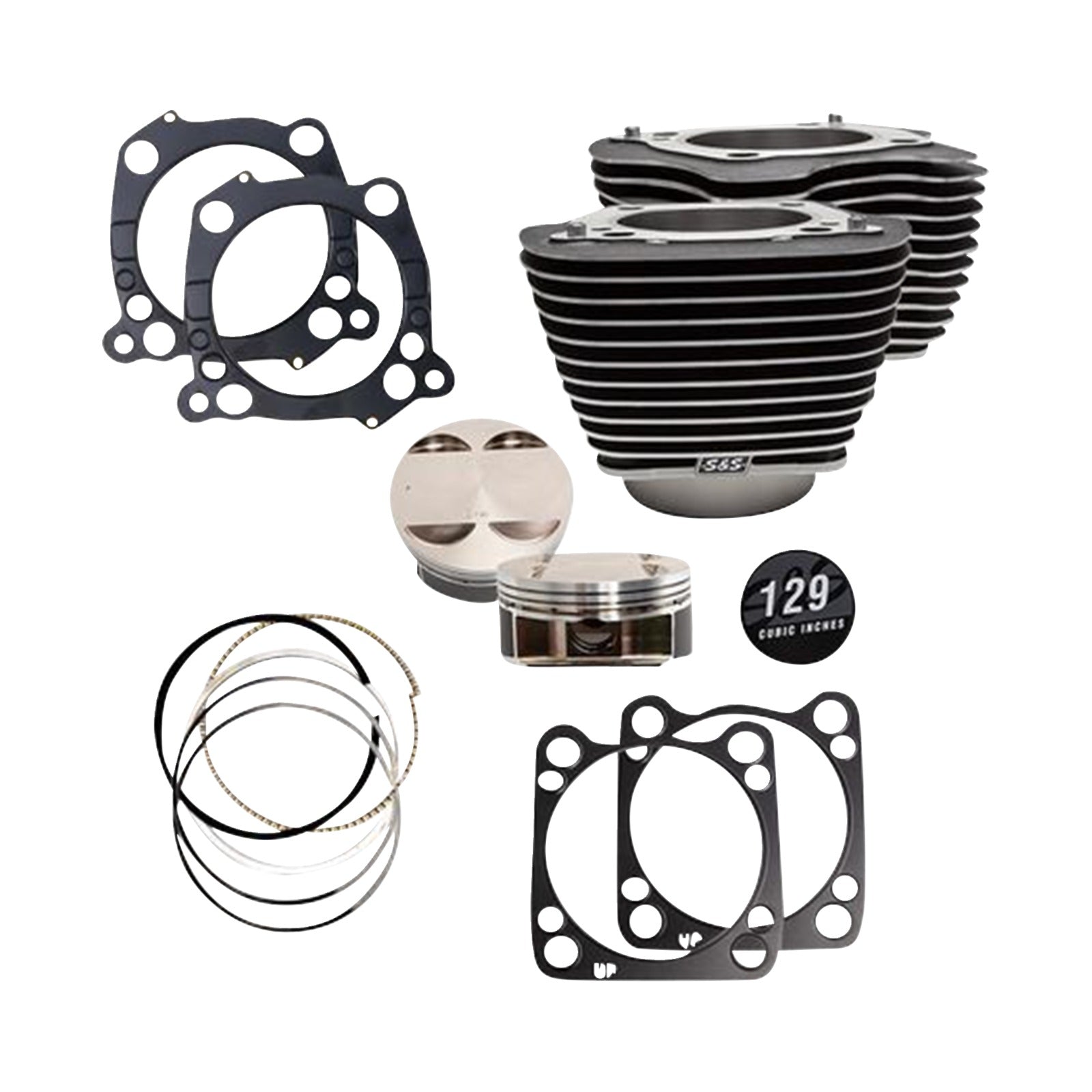 S&S CYCLE - 129" CYLINDER KIT - 4.375" STROKE - WRINKLE BLACK W/HIGHLIGHTED FINS - M8