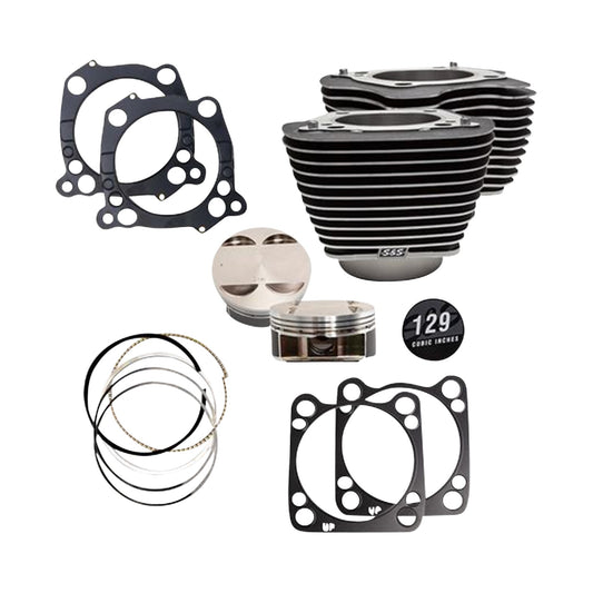 S&S CYCLE - 129" CYLINDER KIT - 4.375" STROKE - WRINKLE BLACK W/HIGHLIGHTED FINS - M8