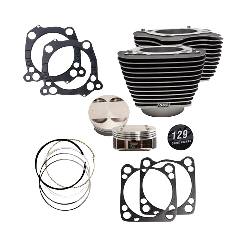 S&S CYCLE - 129" CYLINDER KIT - 4.375" STROKE - WRINKLE BLACK W/HIGHLIGHTED FINS - M8