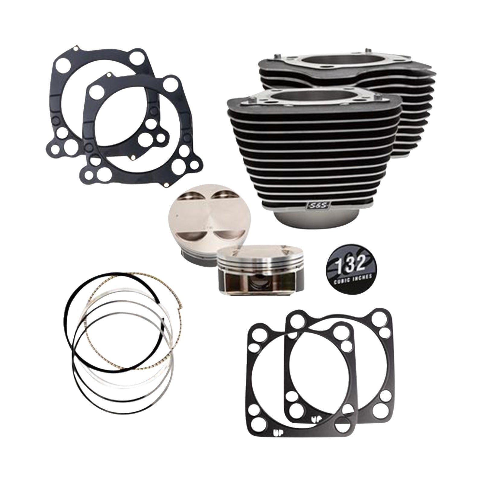 S&S CYCLE - 132" CYLINDER KIT - 4.500" STROKE - WRINKLE BLACK W/HIGHLIGHTED FINS - M8