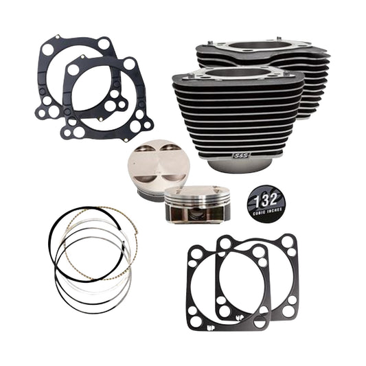 S&S CYCLE - 132" CYLINDER KIT - 4.500" STROKE - WRINKLE BLACK W/HIGHLIGHTED FINS - M8