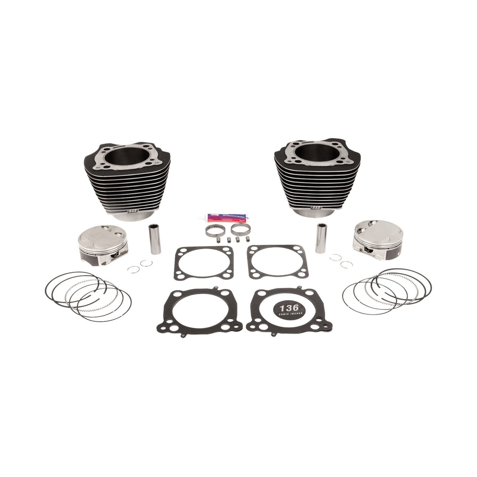 S&S CYCLE - 136" CYLINDER KIT - 4.625" STROKE - WRINKLE BLACK W/HIGHLIGHTED FINS - M8