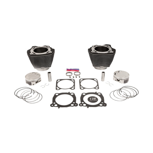 S&S CYCLE - 136" CYLINDER KIT - 4.625" STROKE - WRINKLE BLACK W/HIGHLIGHTED FINS - M8
