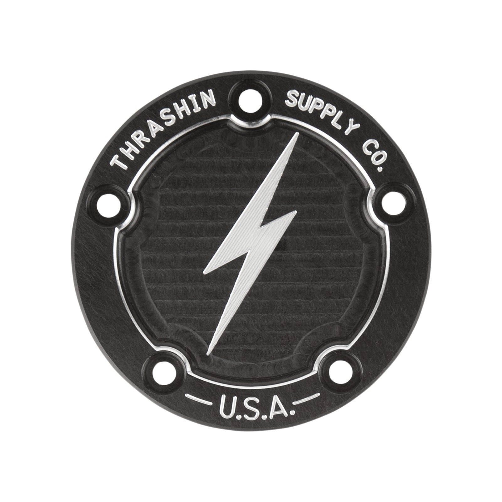 THRASHIN SUPPLY CO. - POINTS COVER - DISHED - BLACK - 5 HOLE - TWIN CAM