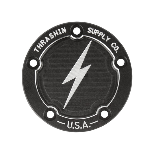 THRASHIN SUPPLY CO. - POINTS COVER - DISHED - BLACK - 5 HOLE - TWIN CAM