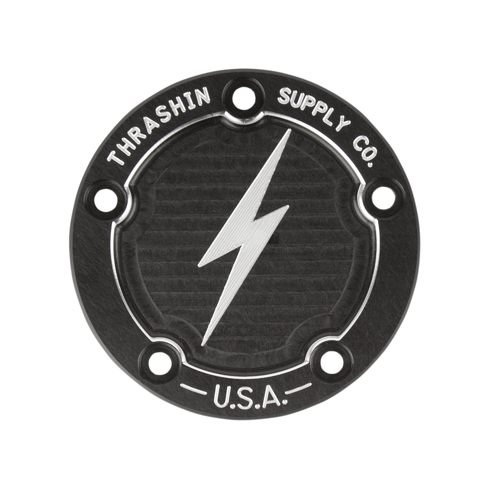THRASHIN SUPPLY CO. - POINTS COVER - DISHED - BLACK - 5 HOLE - TWIN CAM