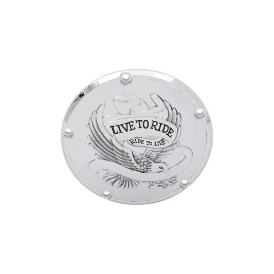 DRAG SPECIALTIES - DERBY COVER - LIVE TO RIDE - 5-HOLE - CHROME - '99-'18 BIG TWIN