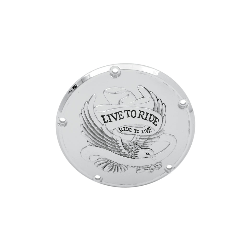 DRAG SPECIALTIES - DERBY COVER - LIVE TO RIDE - 5-HOLE - CHROME - '99-'18 BIG TWIN