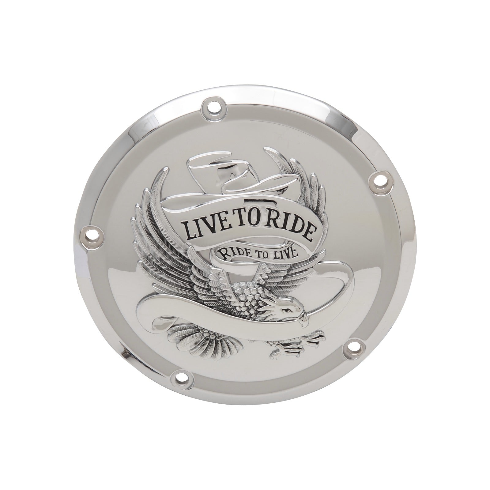 DRAG SPECIALTIES - DERBY COVER - LIVE TO RIDE - 5-HOLE - CHROME - '15-'26 HARLEY-DAVIDSON