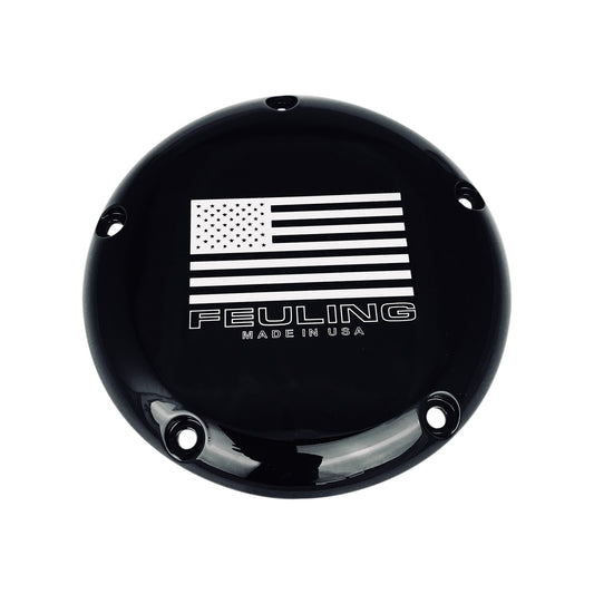 FEULING PARTS - DERBY COVER WITH CONTRAST LASERED AMERICAN FLAG - BLACK - 5 HOLE - BIG TWIN
