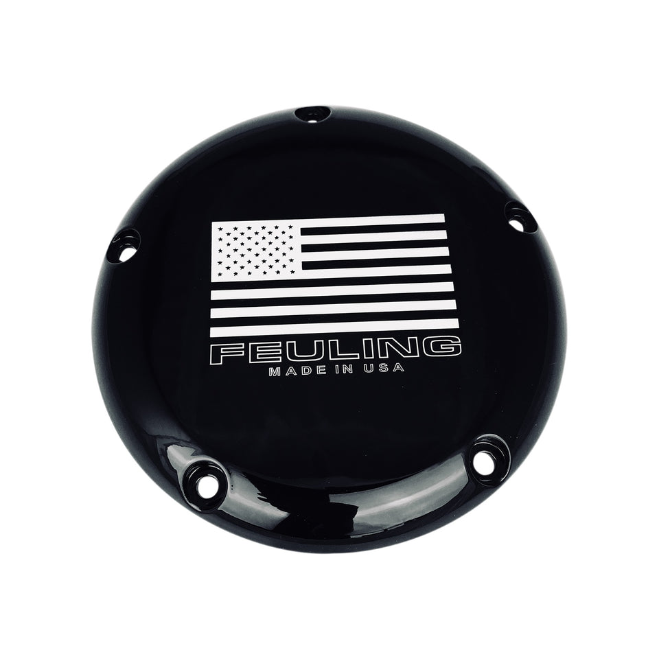 FEULING PARTS - DERBY COVER WITH CONTRAST LASERED AMERICAN FLAG - BLACK - 5 HOLE - BIG TWIN