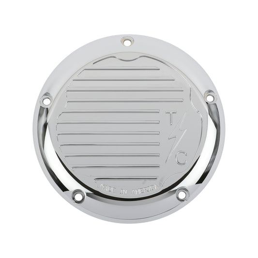THRASHIN SUPPLY CO. - DERBY COVER WITHOUT GASKET - FINNED - CHROME - 5 HOLE