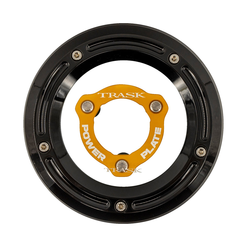 TRASK - DERBY COVER WITH POWER PLATE - BLACK/GOLD - KIT - '17-'25 HARLEY-DAVIDSON