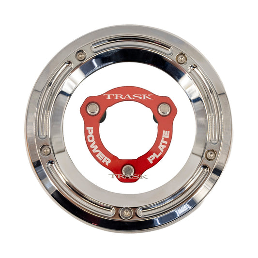 TRASK - DERBY COVER WITH POWER PLATE - CHROME/RED - KIT - '17-'25 HARLEY-DAVIDSON