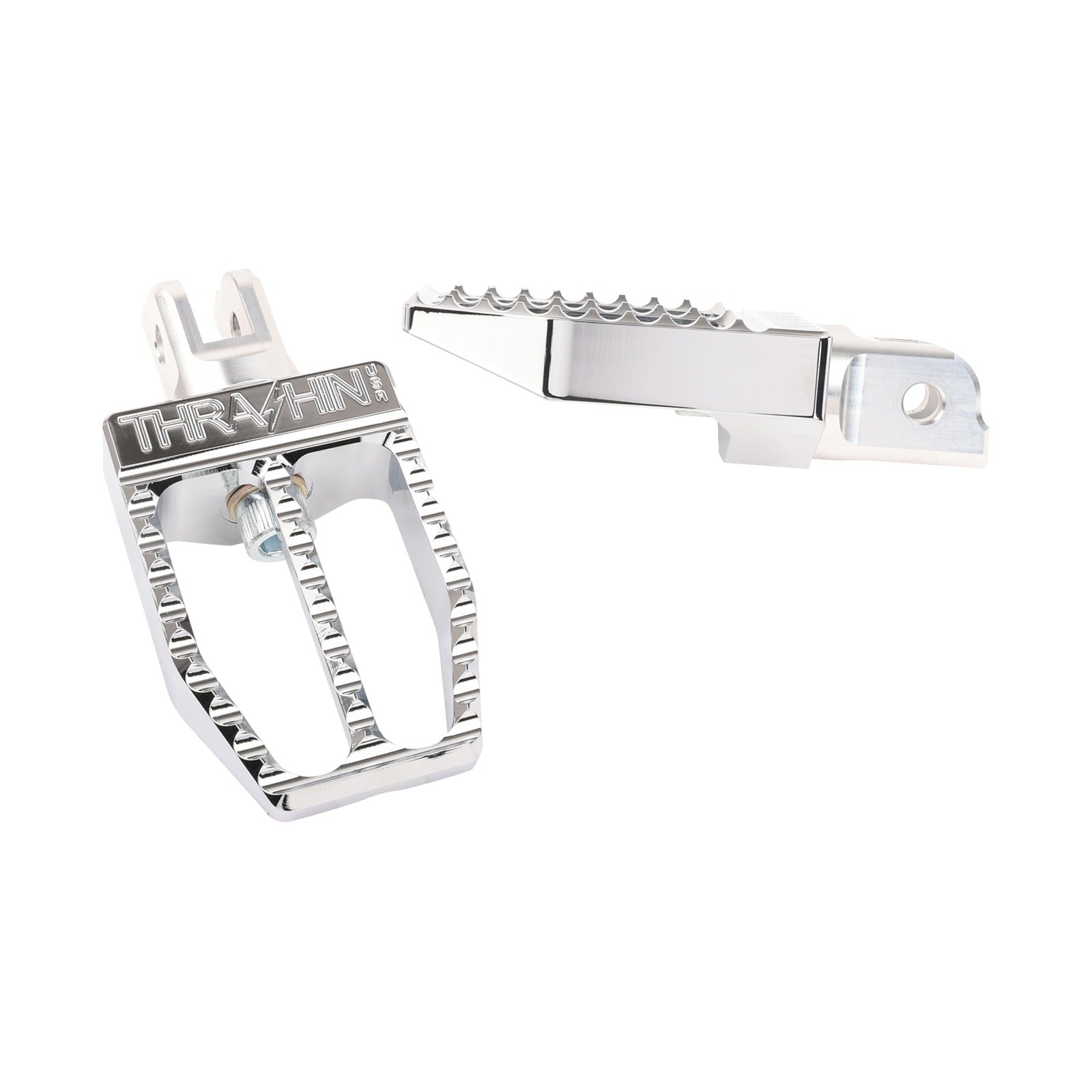 THRASHIN SUPPLY CO. - MILITANT FOOT PEGS - FRONT - CHROME