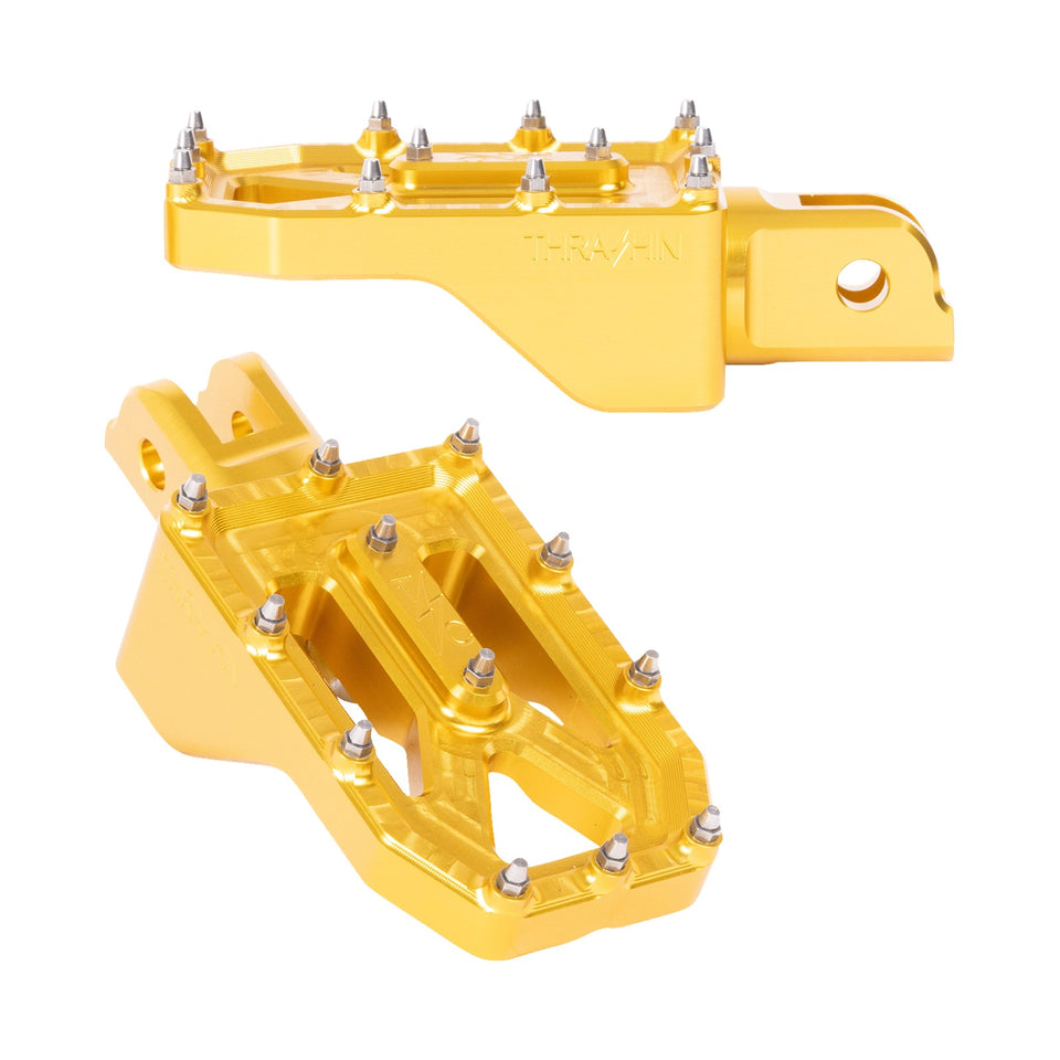 THRASHIN SUPPLY CO. - AGGRESSOR FOOT PEGS - FRONT - GOLD - FL/FX '18-'25