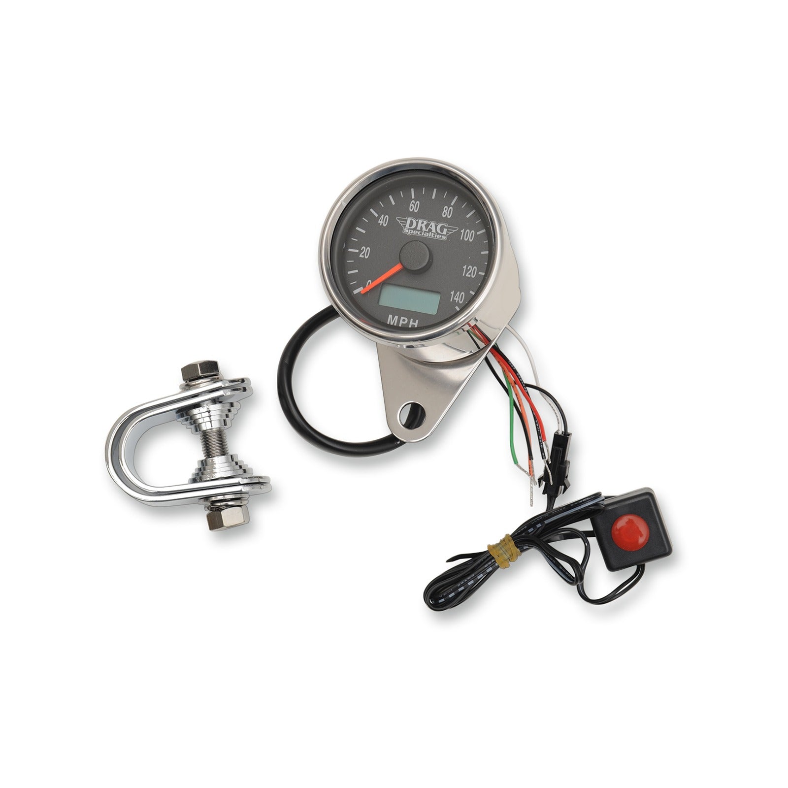 DRAG SPECIALTIES - PROGRAMMABLE MINI ELECTRONIC SPEEDOMETER WITH ODOMETER/TRIPMETER - 2.4" - POLISHED
