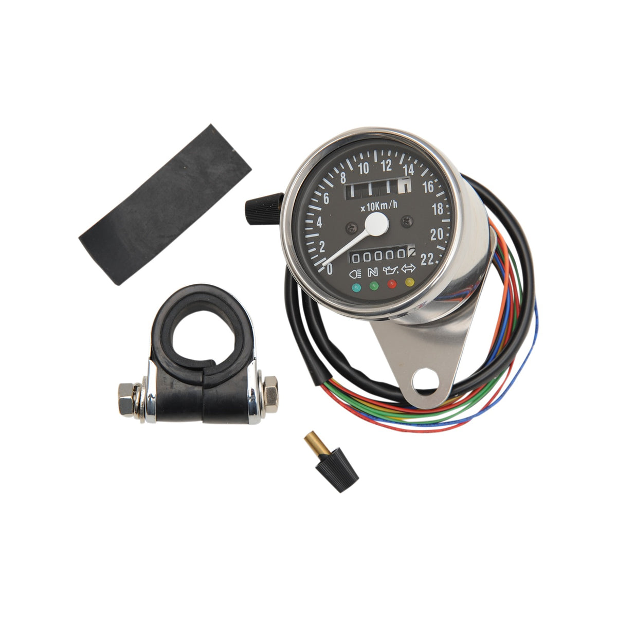 DRAG SPECIALTIES - MPH MINI MECHANICAL SPEEDOMETER WITH LED INDICATORS - BLACK FACE - 2:1 RATIO - 2.4"
