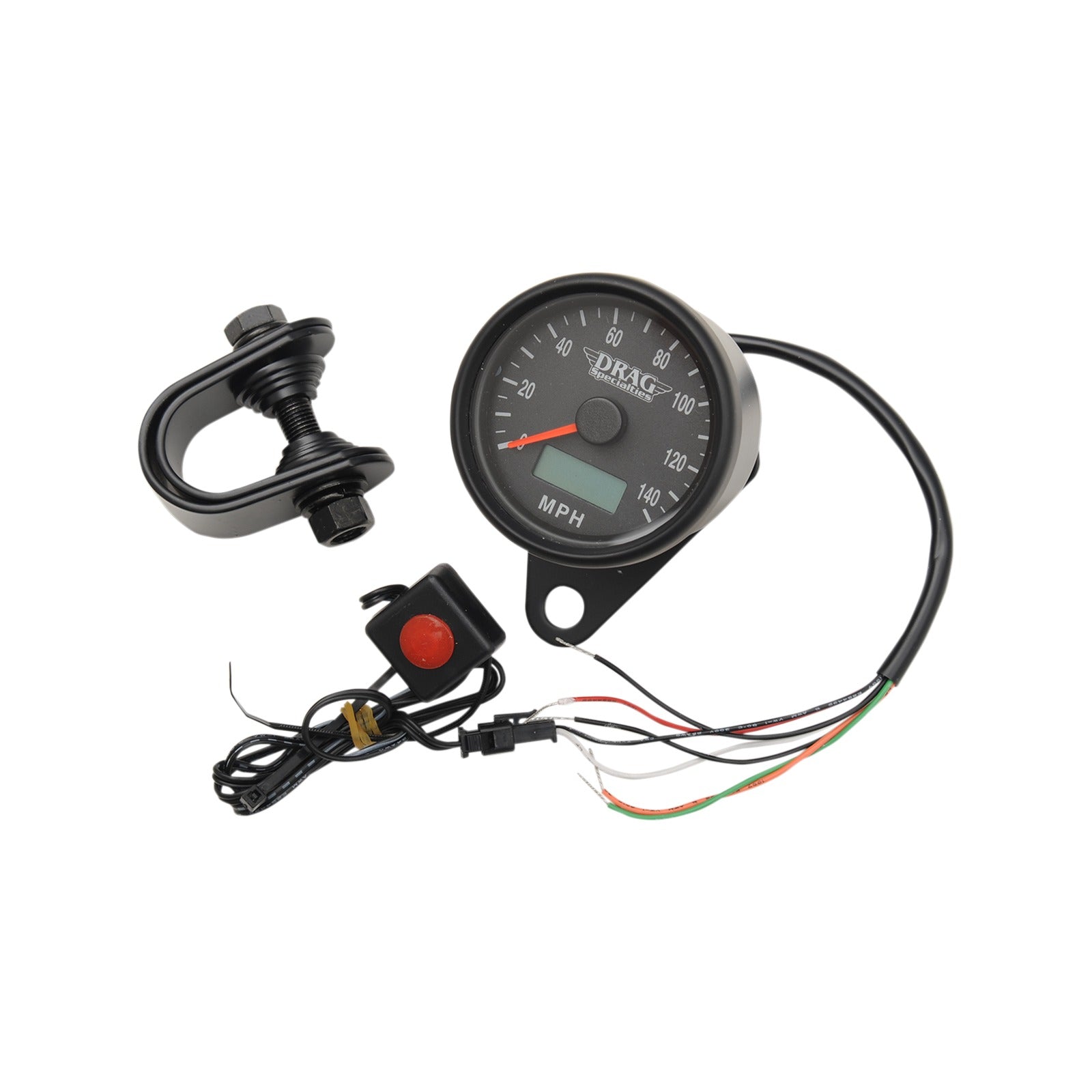 DRAG SPECIALTIES - PROGRAMMABLE MINI ELECTRONIC SPEEDOMETER WITH ODOMETER/TRIPMETER - 2.4" - MATTE BLACK