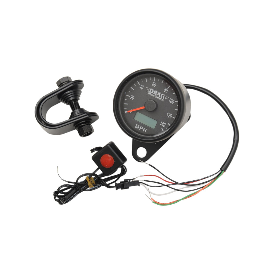 DRAG SPECIALTIES - PROGRAMMABLE MINI ELECTRONIC SPEEDOMETER WITH ODOMETER/TRIPMETER - 2.4" - MATTE BLACK