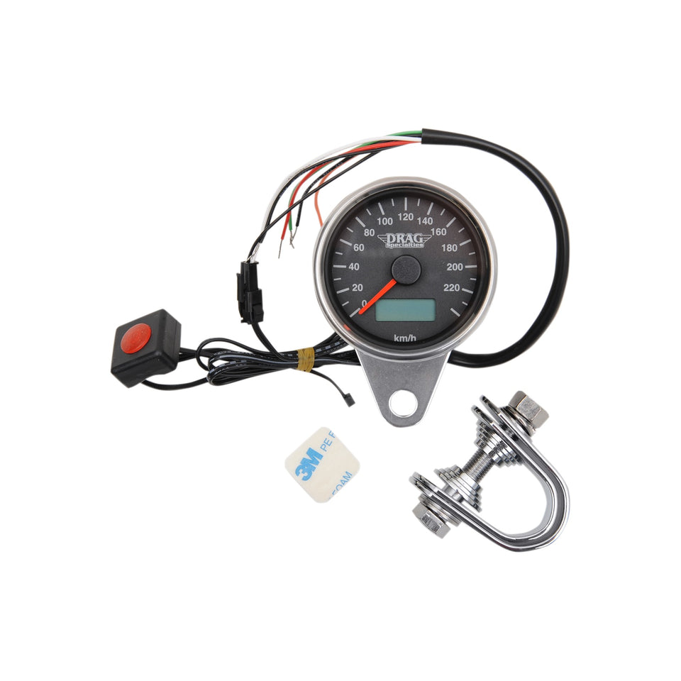 DRAG SPECIALTIES - PROGRAMMABLE MINI ELECTRONIC SPEEDOMETER WITH ODOMETER/TRIPMETER - 2.4" - BLACK