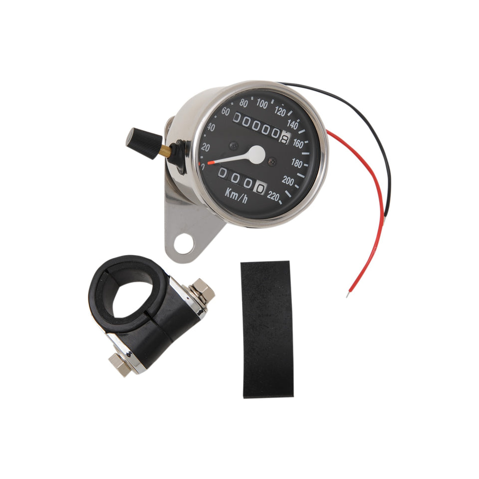 DRAG SPECIALTIES - 2.4" KPH MINI LED MECHANICAL SPEEDOMETER/INDICATORS/TRIP - CHROME HOUSING - BLACK FACE - 2:1