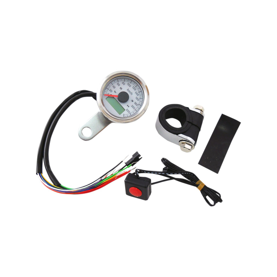 DRAG SPECIALTIES - PROGRAMMABLE SPEEDOMETER WITH INDICATOR LIGHTS - NATURAL - 140 MPH LED WHITE FACE - 1-7/8"