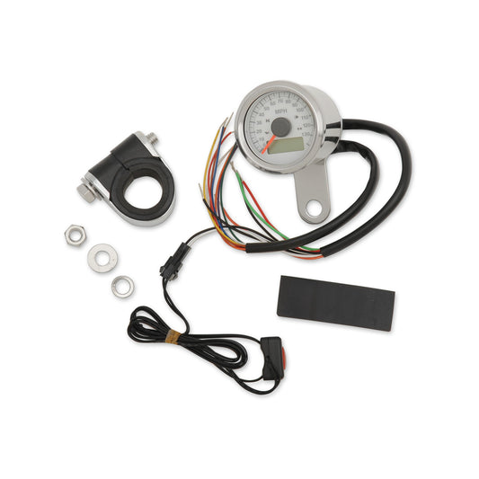 DRAG SPECIALTIES - PROGRAMMABLE SPEEDOMETER WITH INDICATOR LIGHTS - NATURAL - 140 MPH LED WHITE FACE - 1-7/8"