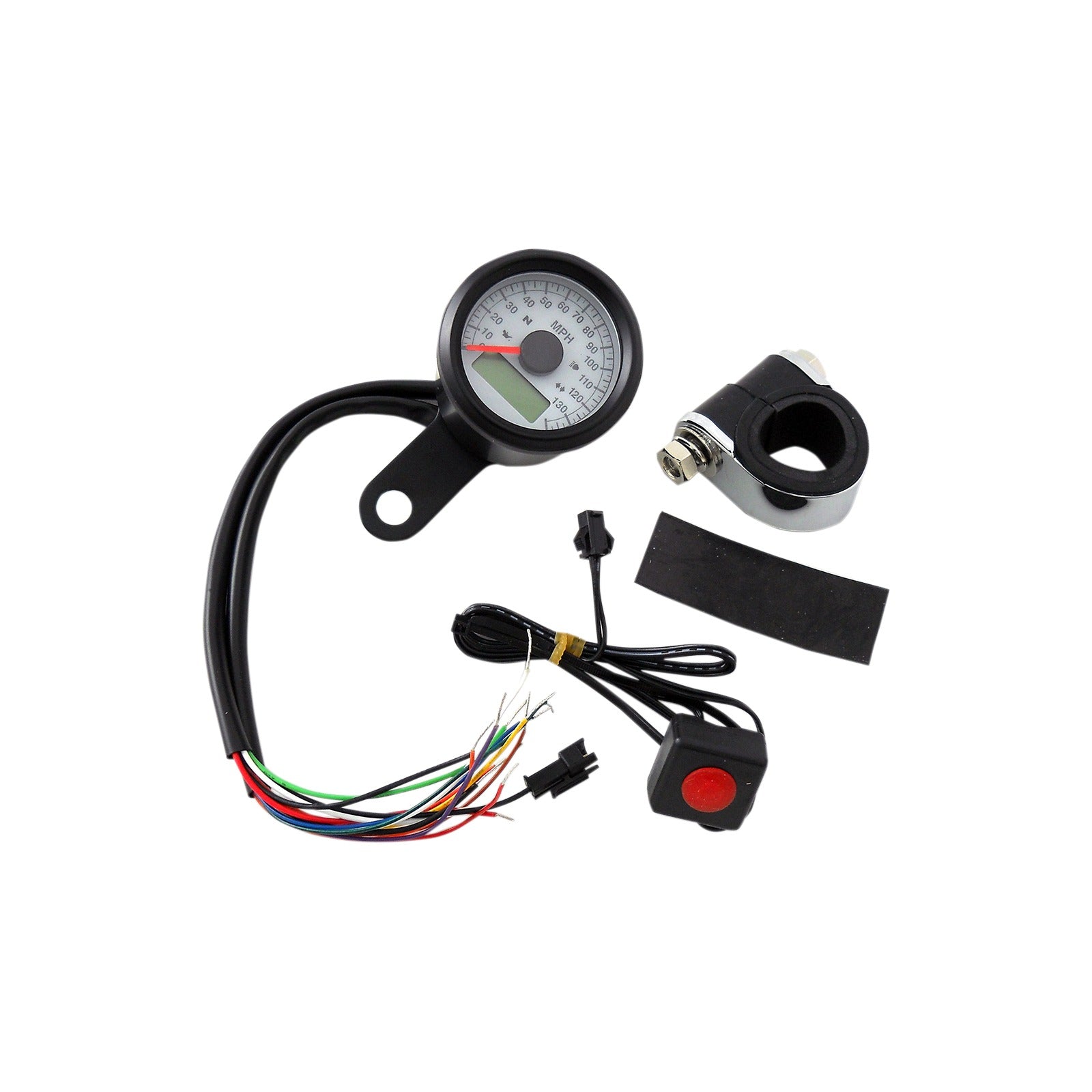 DRAG SPECIALTIES - PROGRAMMABLE SPEEDOMETER WITH INDICATOR LIGHTS - GLOSS BLACK - 140 MPH LED WHITE FACE - 1-7/8"