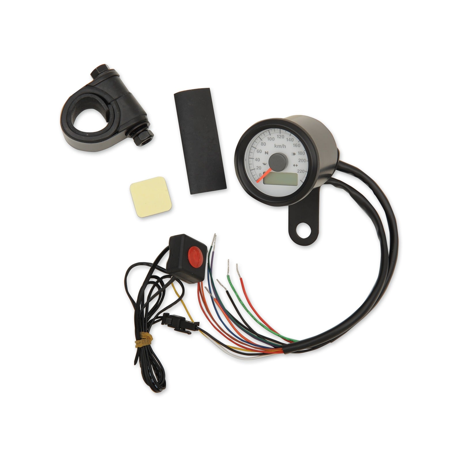 DRAG SPECIALTIES - MINI PROGRAMMABLE SPEEDOMETER WITH INDICATOR LIGHTS - GLOSS BLACK - KPH - WHITE FACE
