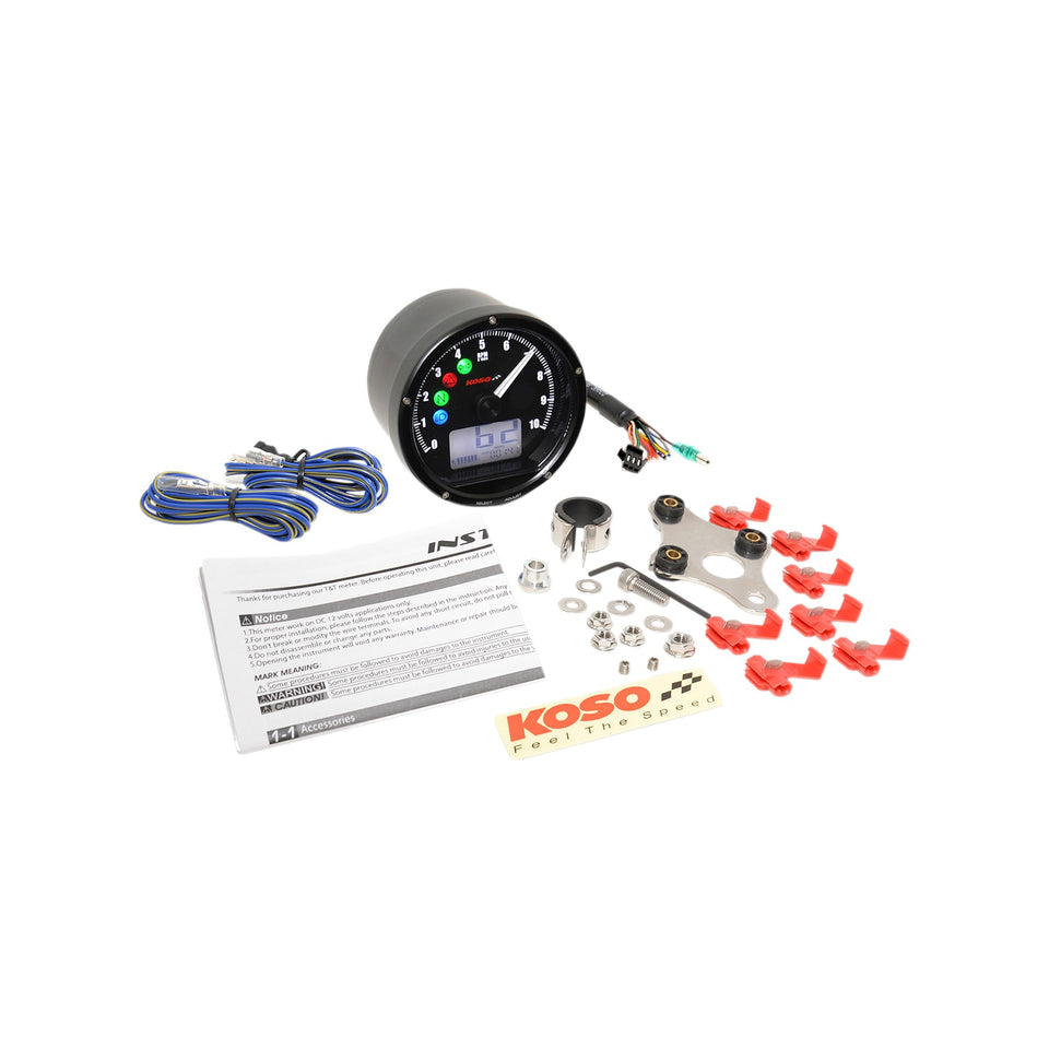 KOSO NORTH AMERICA - TNT-01 ELECTRONIC SPEEDOMETER/TACHOMETER - BLACK FACE - BLACK HOUSING - 3" DIAMETER X 1.75" D