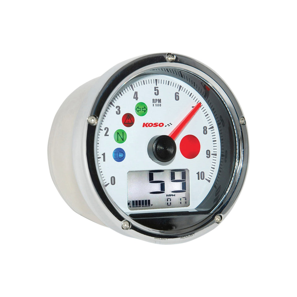 KOSO NORTH AMERICA - TNT-01 ELECTRONIC SPEEDOMETER/TACHOMETER - BLACK FACE - BLACK HOUSING - 3" DIAMETER X 1.75" D