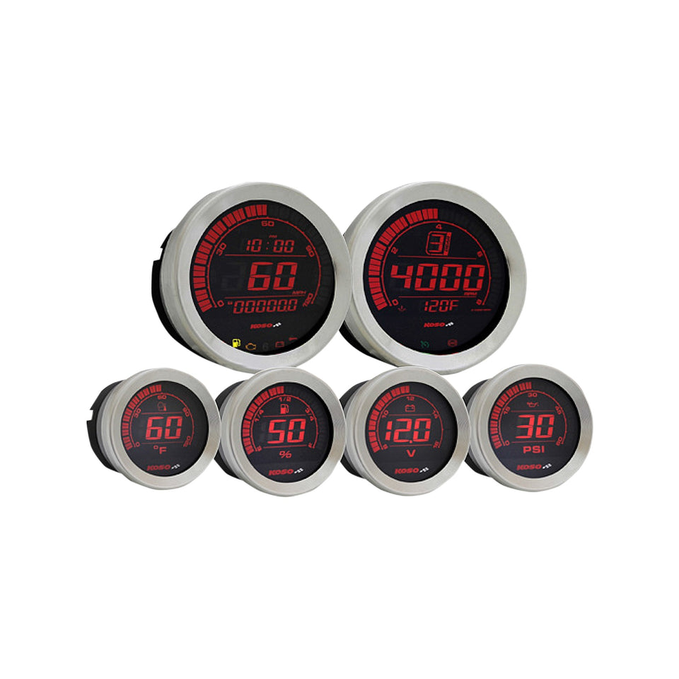 KOSO NORTH AMERICA - HD-02 6-PIECE GAUGE KIT - BLACK