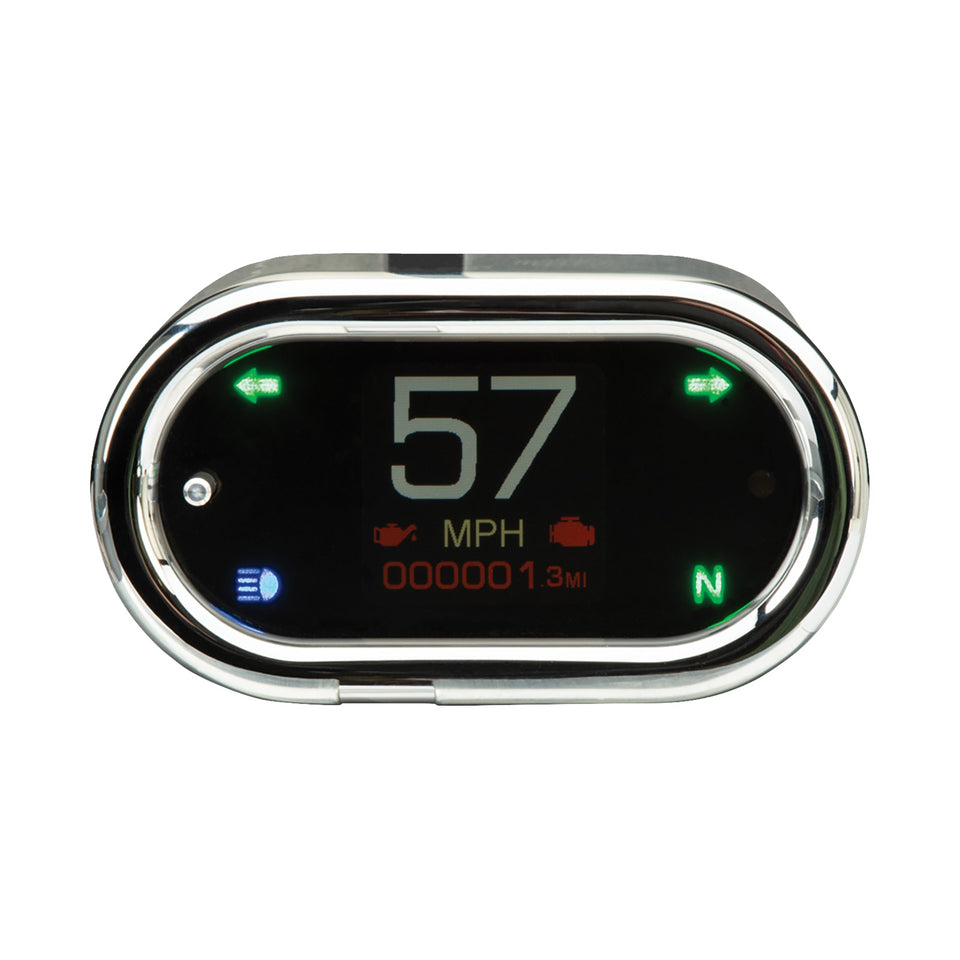 DAKOTA DIGITAL - HANDLE BAR MOUNT SPEEDOMETER - WITH SIGNALS - OVAL - CHROME