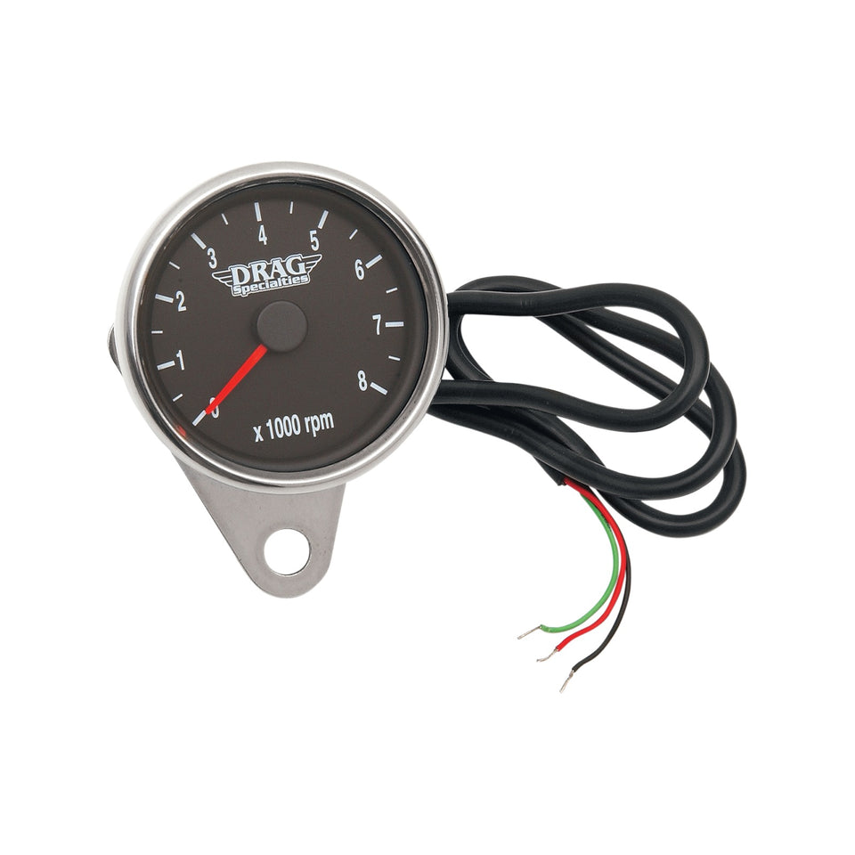 DRAG SPECIALTIES - MINI ELECTRONIC TACHOMETER - POLISHED - BACKLIT LED BLACK FACE - 2.4"