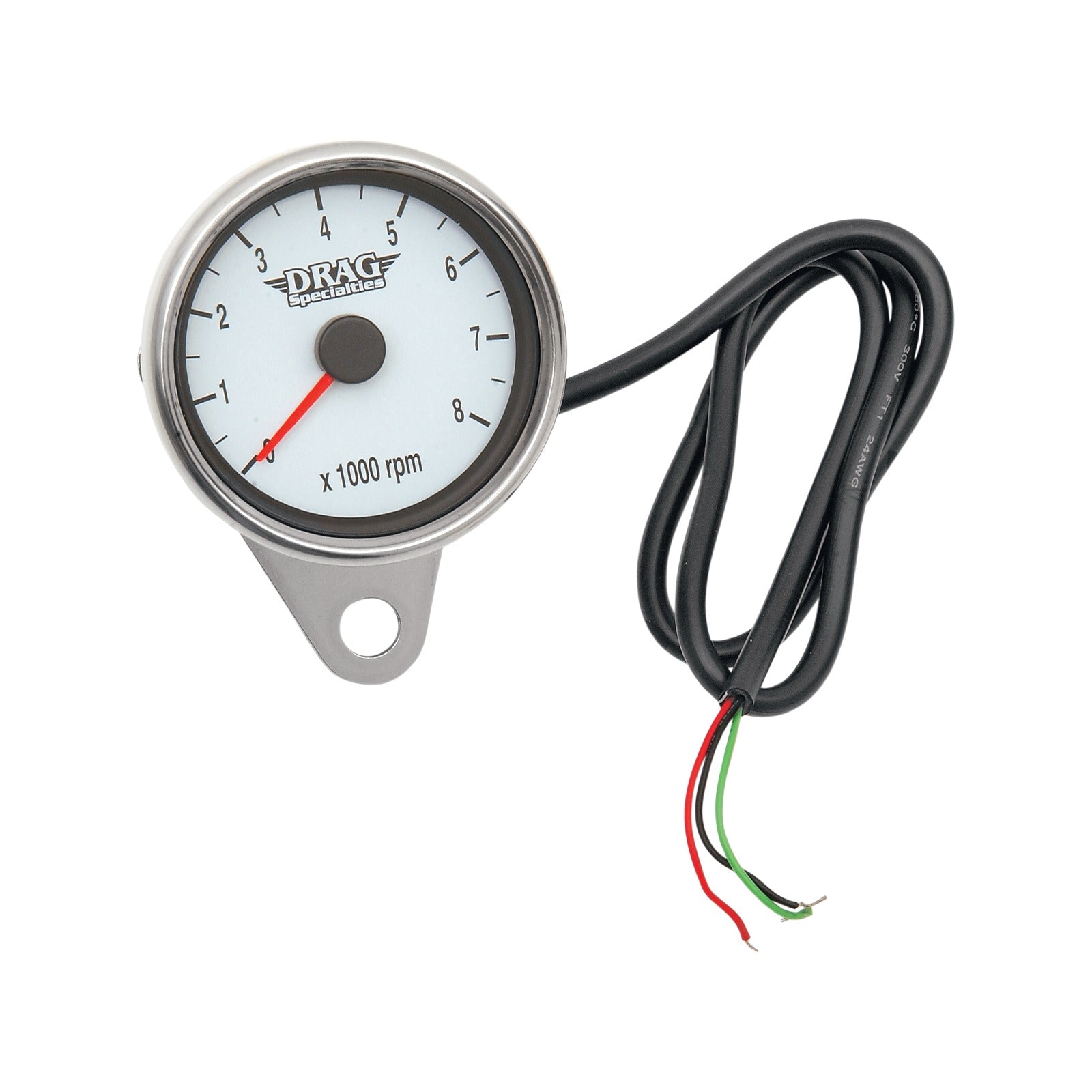 DRAG SPECIALTIES - MINI ELECTRONIC TACHOMETER - POLISHED - BACKLIT LED WHITE FACE - 2.4"