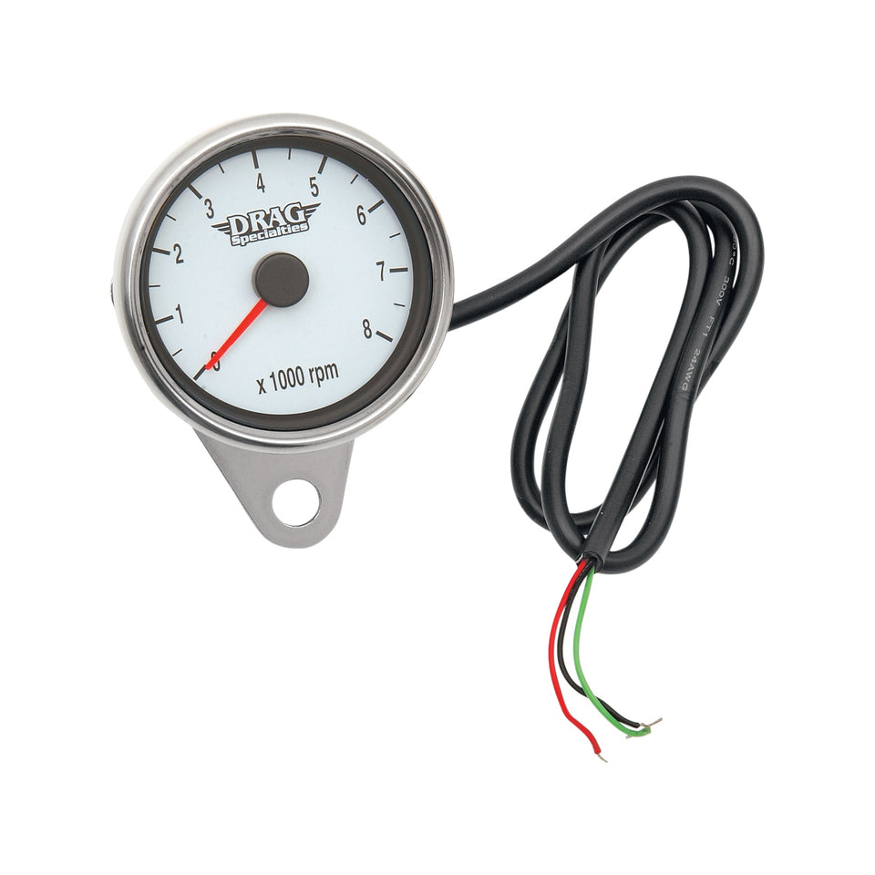 DRAG SPECIALTIES - MINI ELECTRONIC TACHOMETER - POLISHED - BACKLIT LED WHITE FACE - 2.4"