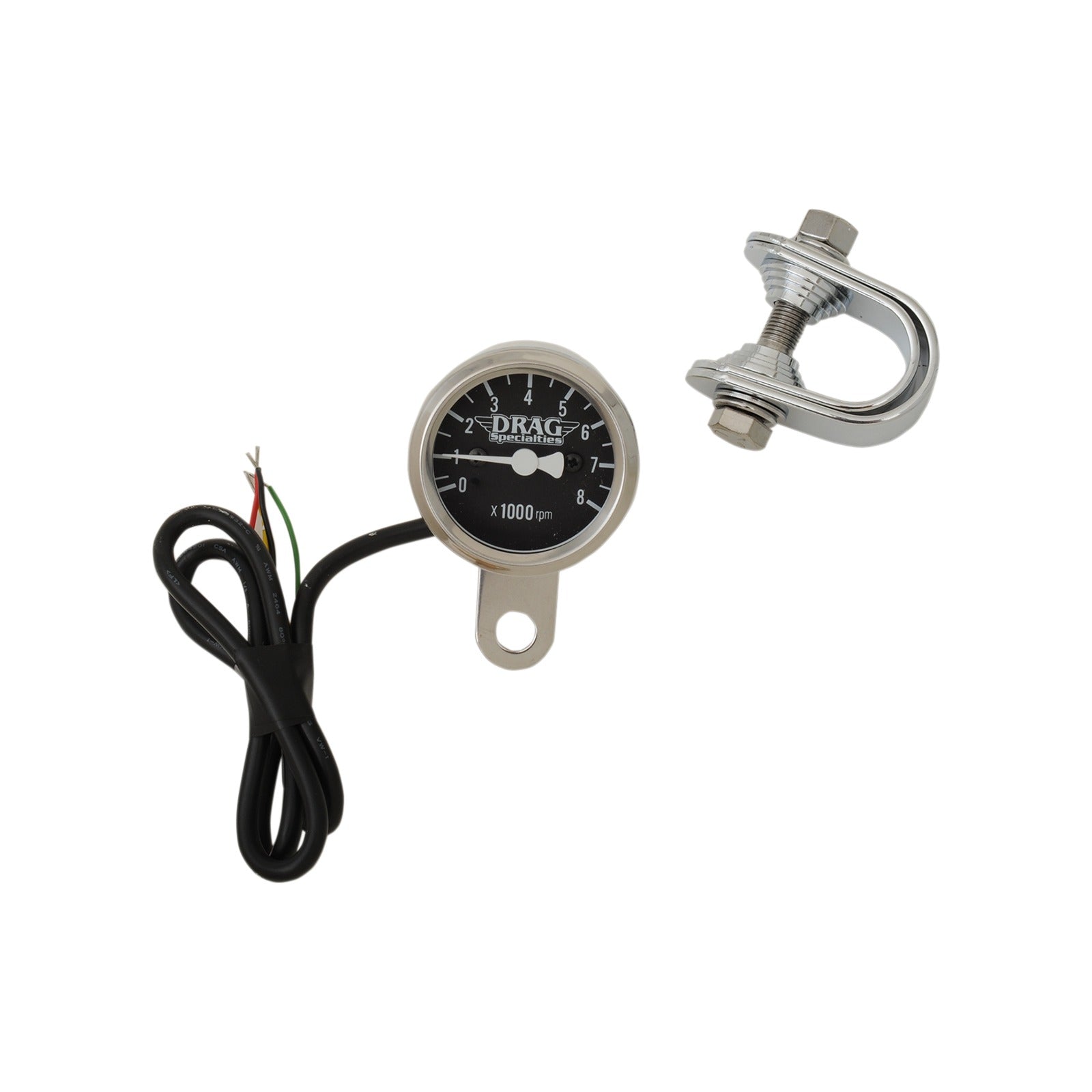 DRAG SPECIALTIES - ELECTRONIC MINI TACHOMETER - STEEL HOUSING - LED ILLUMINATED BLACK FACE - 1-7/8"