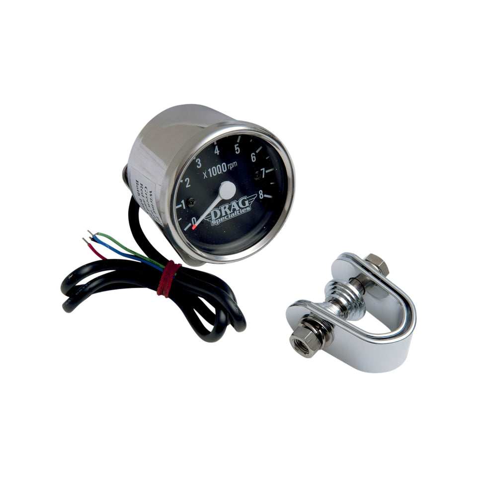 DRAG SPECIALTIES - 2.4" MINI ELECTRONIC 8000 RPM TACHOMETER - CHROME HOUSING - BLACK FACE