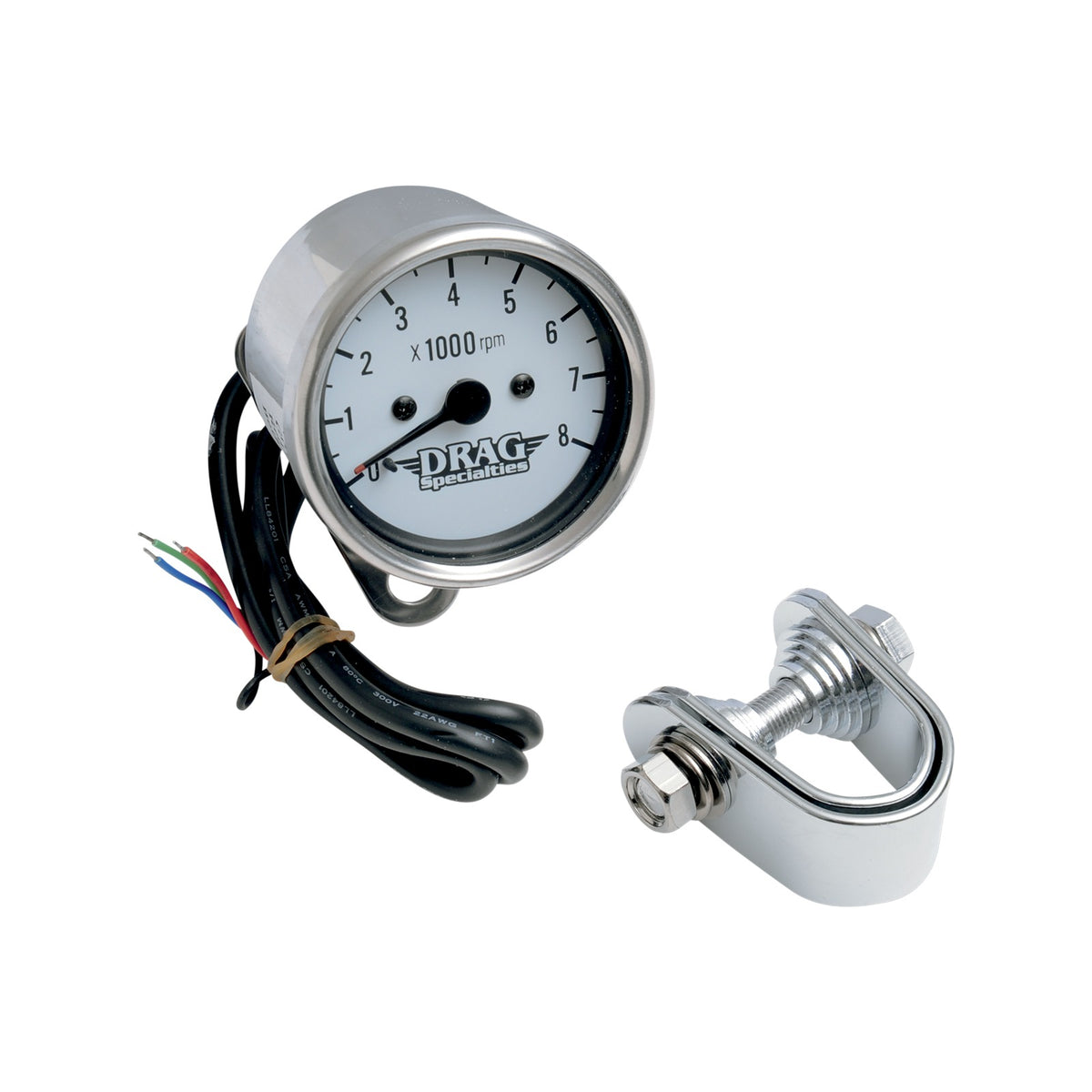 DRAG SPECIALTIES - 2.4" MINI ELECTRONIC 8000 RPM TACHOMETER - CHROME HOUSING - WHITE FACE