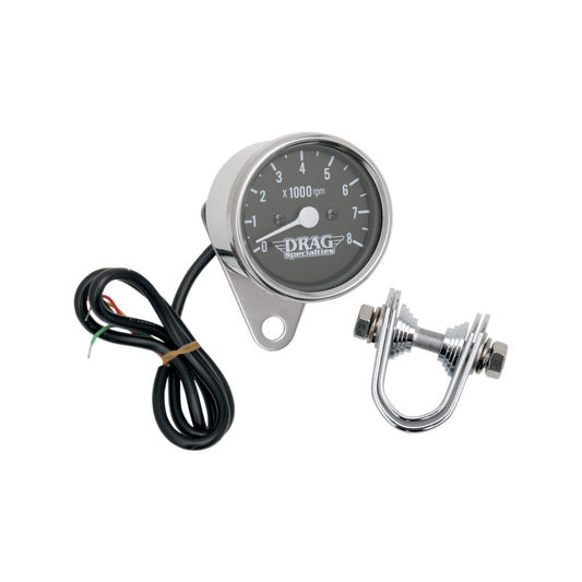 DRAG SPECIALTIES - 2.4" MINI ELECTRONIC TACH - STAINLESS STEEL HOUSING - BACKLIT LED BLACK FACE