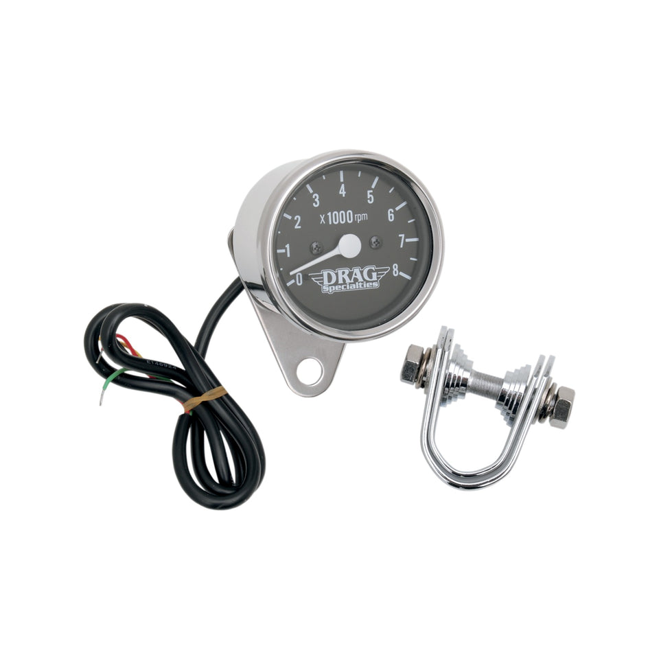 DRAG SPECIALTIES - 2.4" MINI ELECTRONIC TACH - STAINLESS STEEL HOUSING - BACKLIT LED BLACK FACE