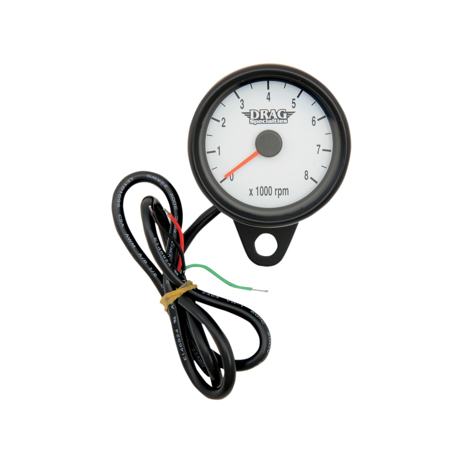 DRAG SPECIALTIES - MINI ELECTRONIC TACHOMETER - WHITE - BACKLIT LED BLACK FACE - 2.4"