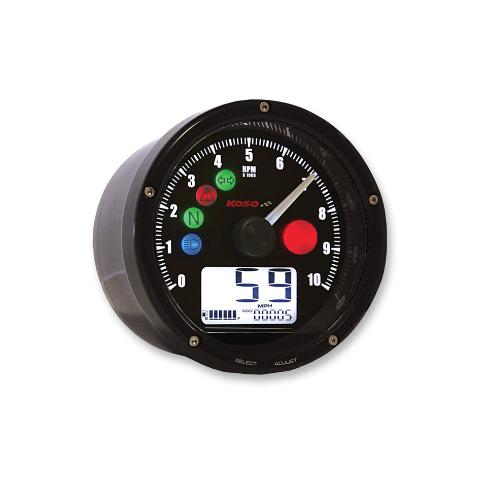 KOSO NORTH AMERICA - TNT-01R UNIVERSAL ELECTRONIC SPEEDOMETER/TACHOMETER - BLACK FACE/CASING