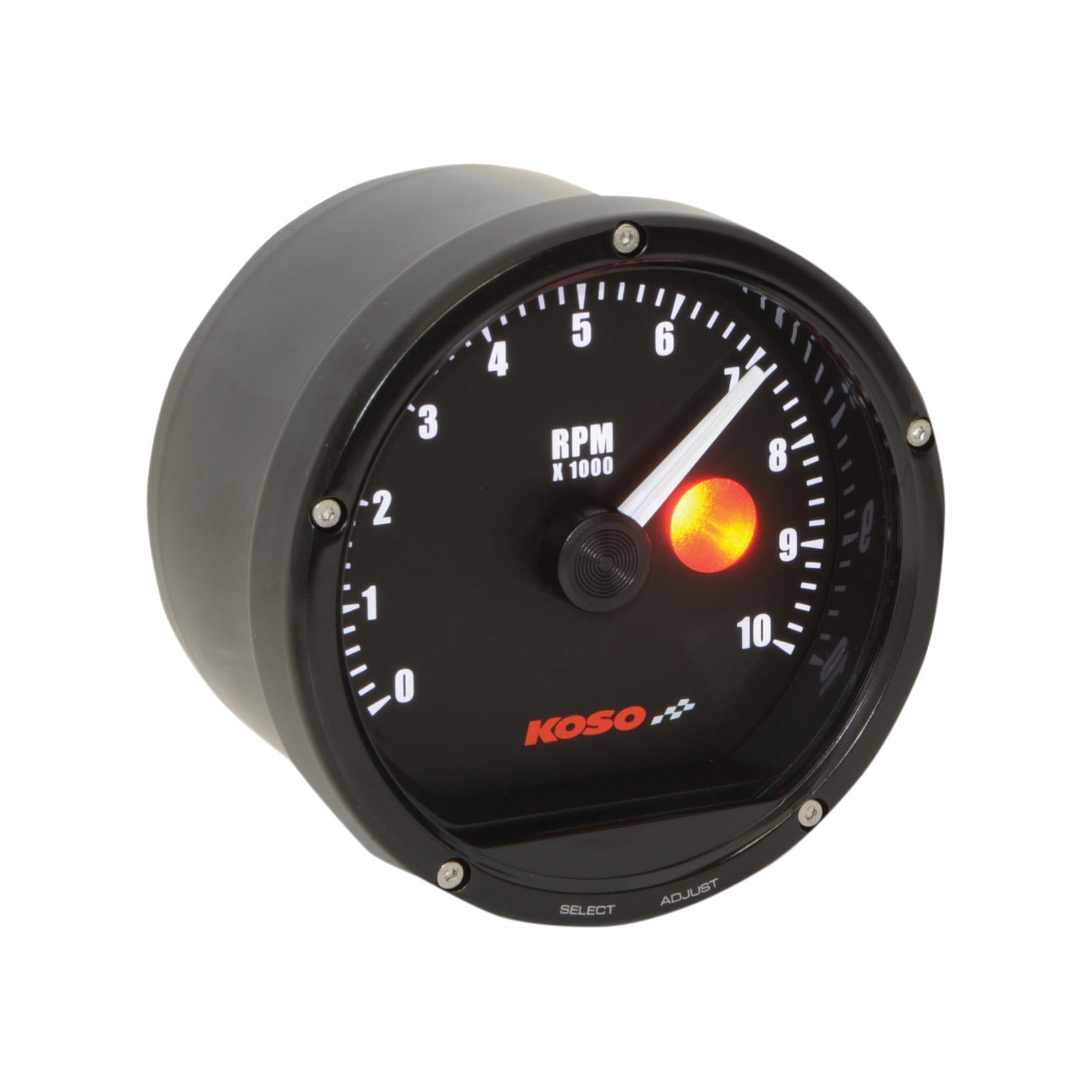 KOSO NORTH AMERICA - TNT-01R TACHOMETER WITH SHIFT LIGHT - 10,000 RPM - BLACK CASING/BLACK FACE - 3.41"