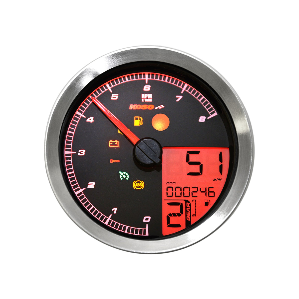 KOSO NORTH AMERICA - MULTI-FUNCTION SPEEDOMETER/TACHOMETER - HD-04 - CHROME