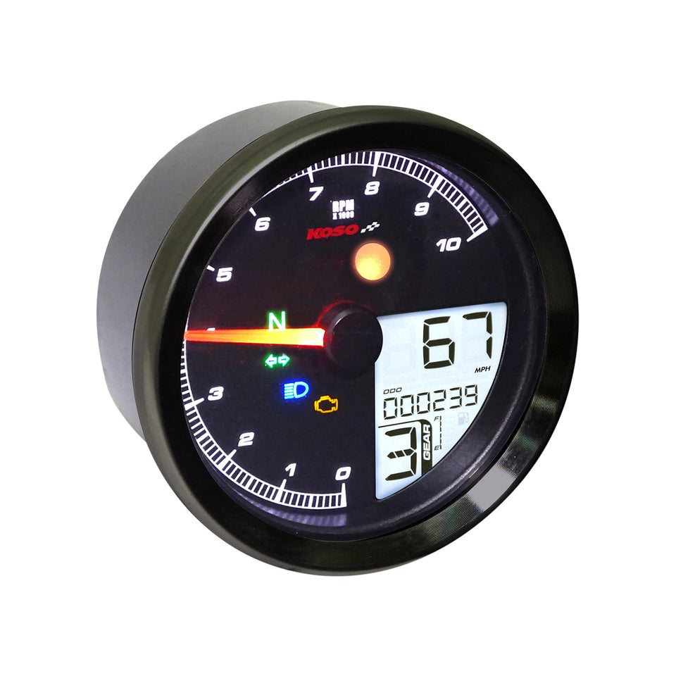 KOSO NORTH AMERICA - TNT-04 MULTIFUNCTION METER - BLACK BEZEL - 3.3" DIAMETER X 2.19" D