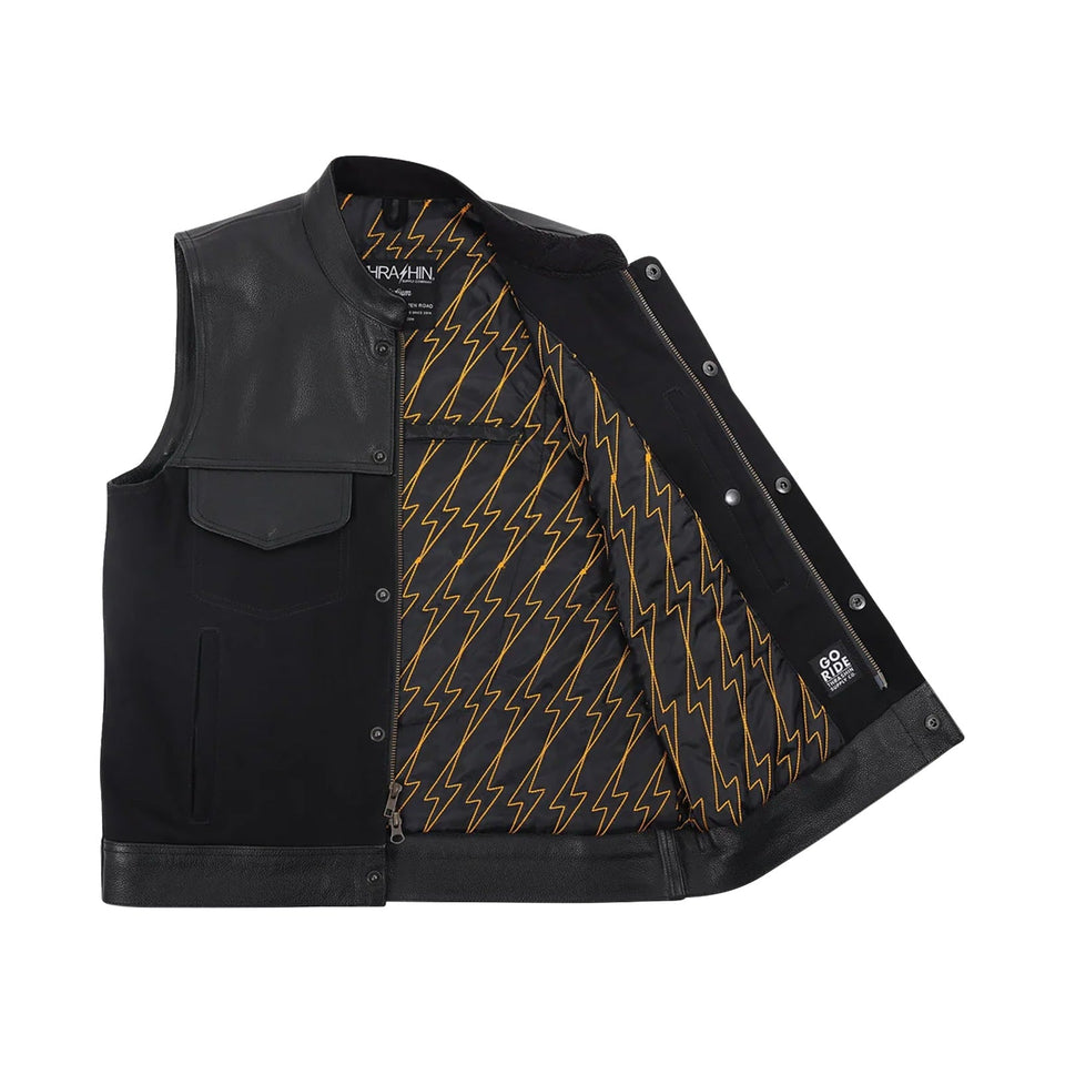 THRASHIN SUPPLY CO. - KANAN LEATHER/DENIM RIDING VEST - BLACK