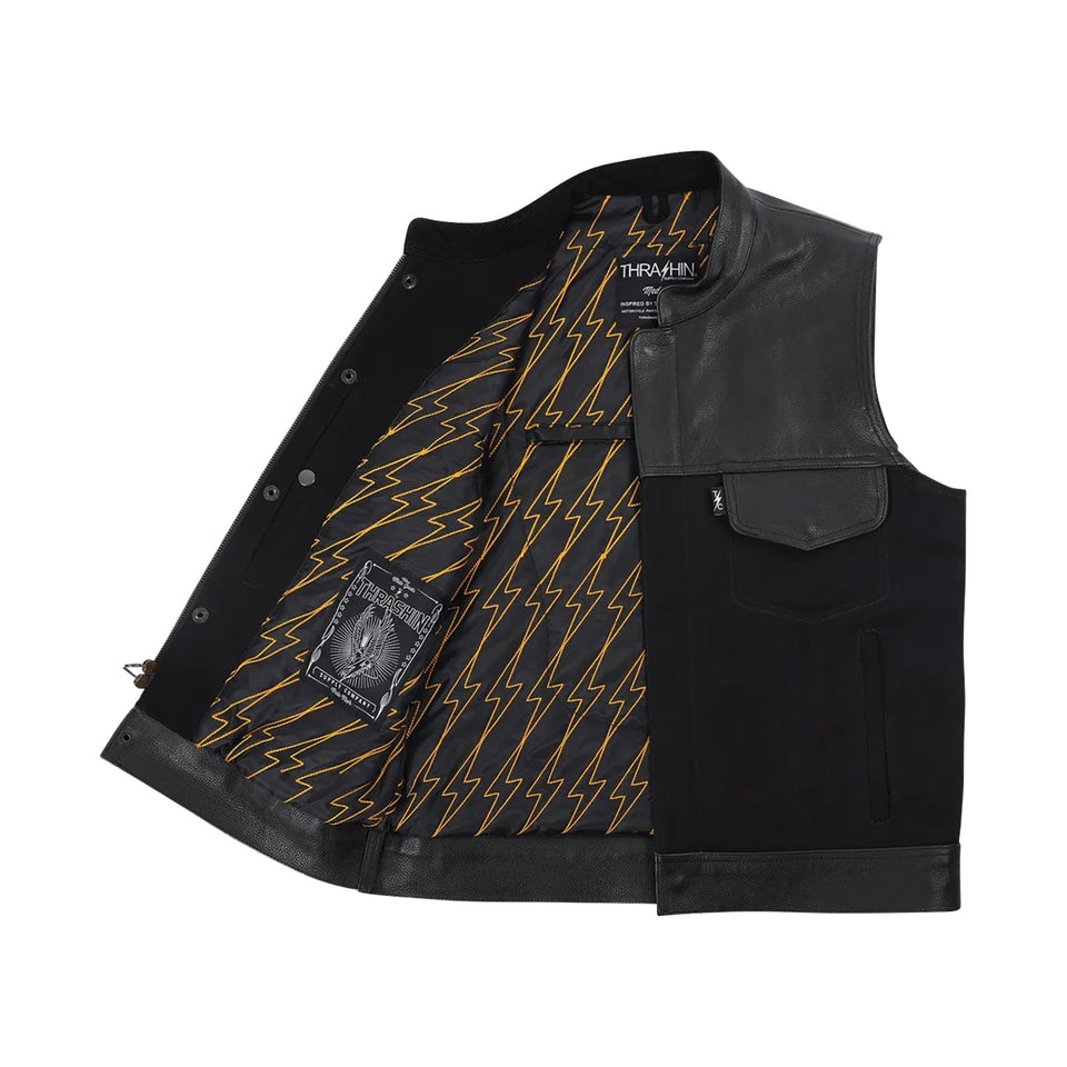 THRASHIN SUPPLY CO. - KANAN LEATHER/DENIM RIDING VEST - BLACK